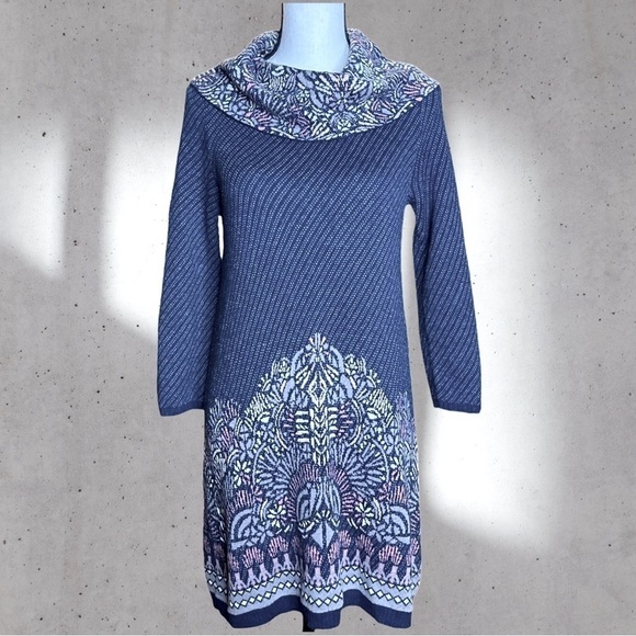 Anthropologie Moth Navy Imperial Garden Tunic Sweater Dress XS Wool Alpaca - Picture 1 of 16